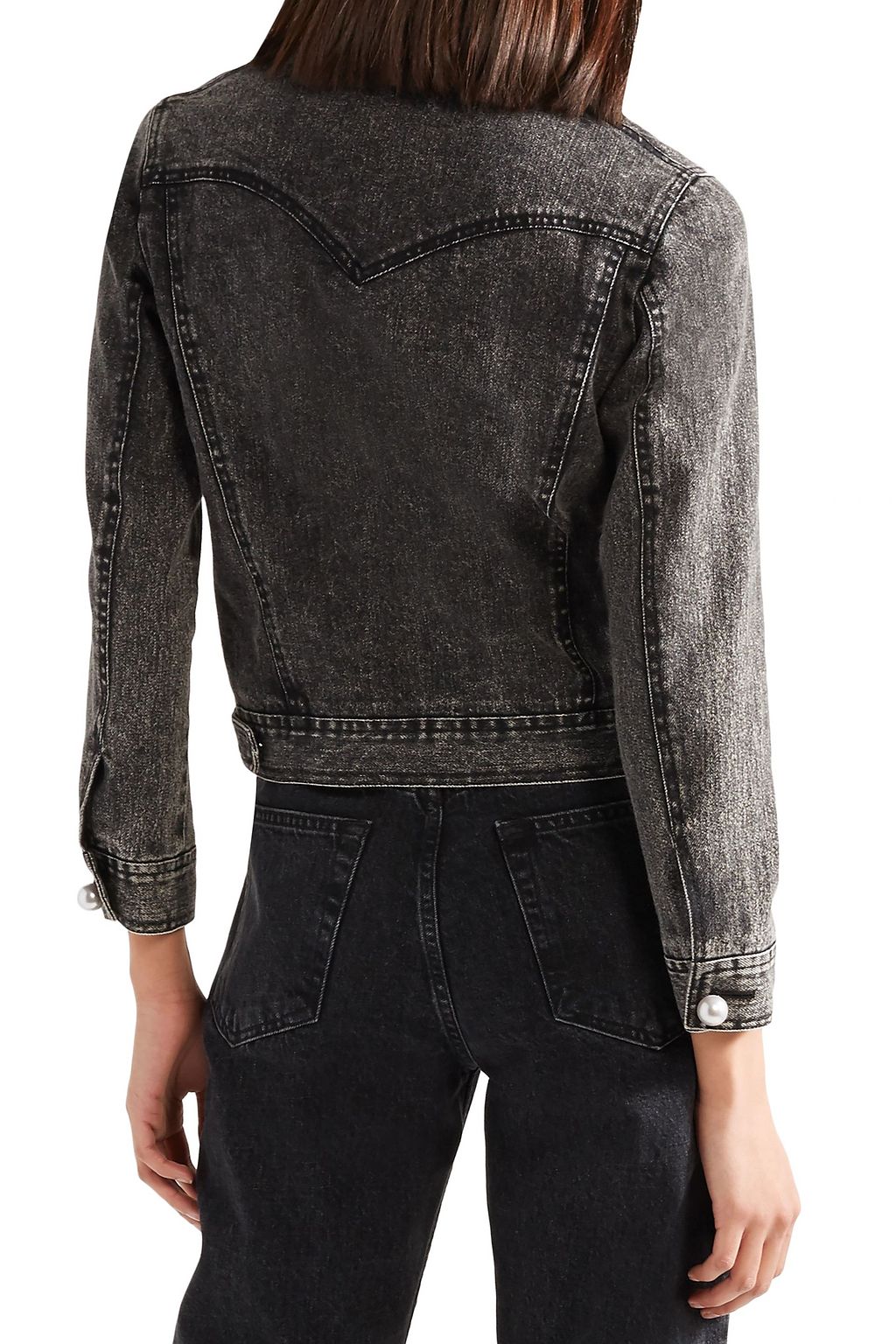 ADAM LIPPES Faux pearl-embellished stretch-denim jacket