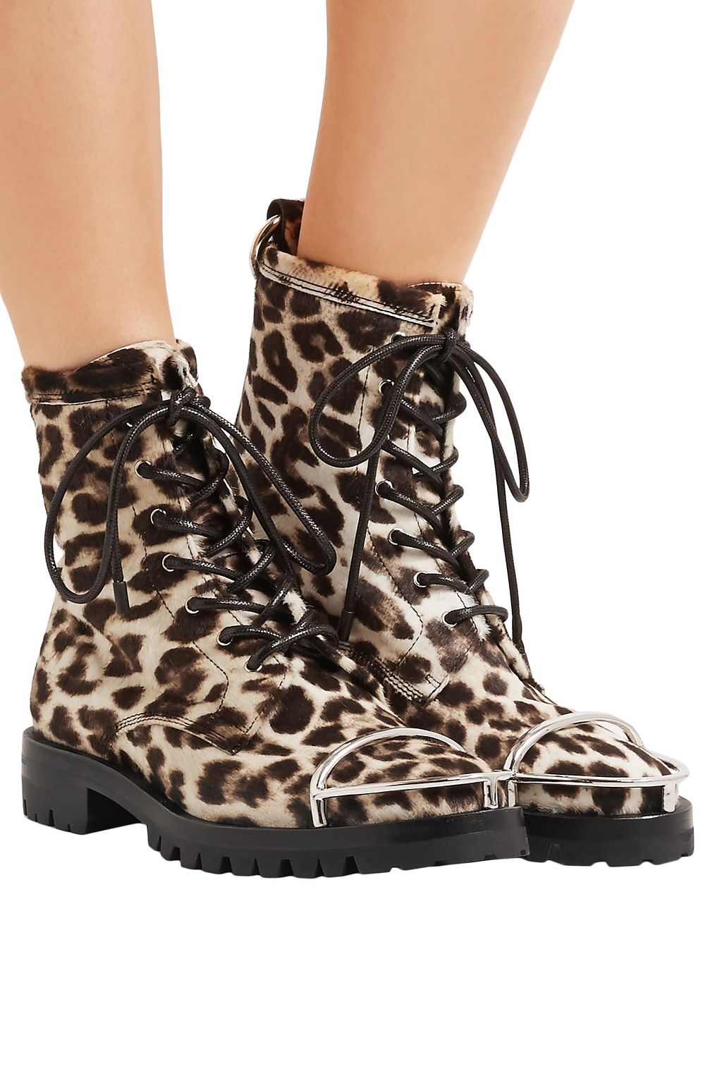 ALEXANDER WANG Lace-up leopard-print calf hair ankle boots