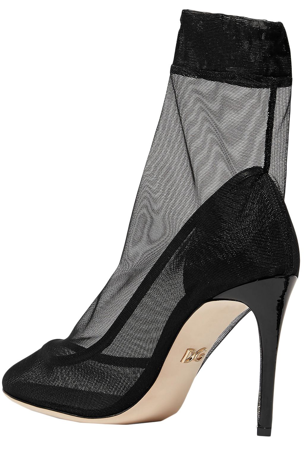 DOLCE&GABBANA Coco leather-trimmed stretch-tulle sock boots
