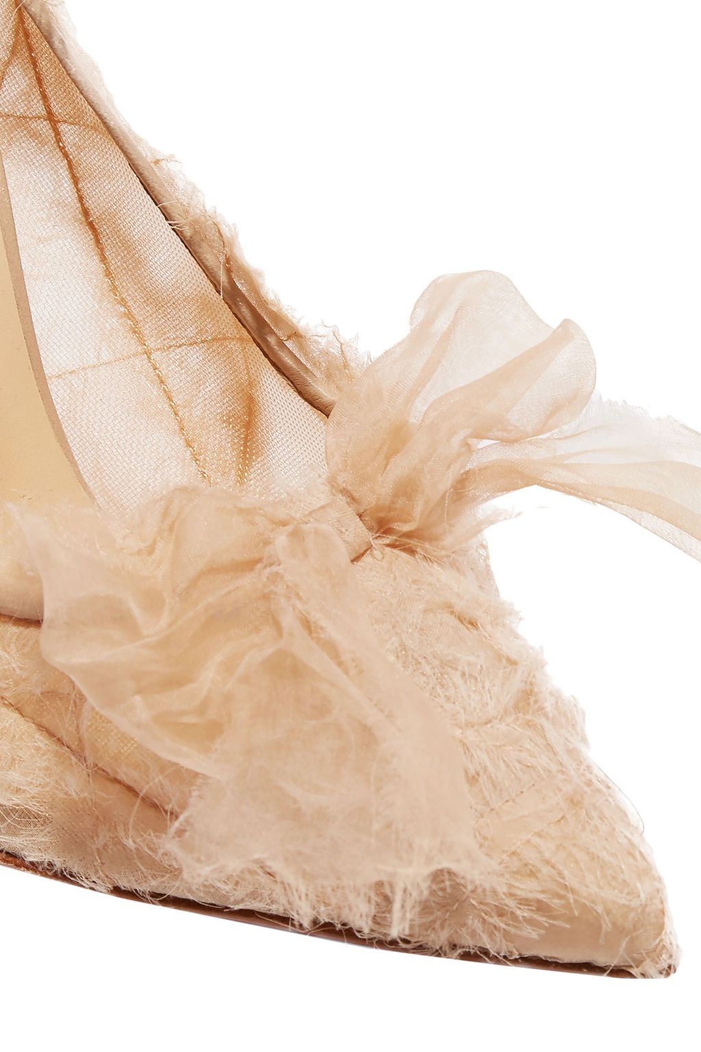 CHRISTIAN LOUBOUTIN Toufrou 100 bow-embellished frayed chiffon, mesh and leather pumps