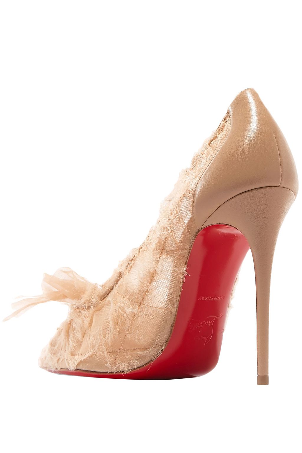 CHRISTIAN LOUBOUTIN Toufrou 100 bow-embellished frayed chiffon, mesh and leather pumps