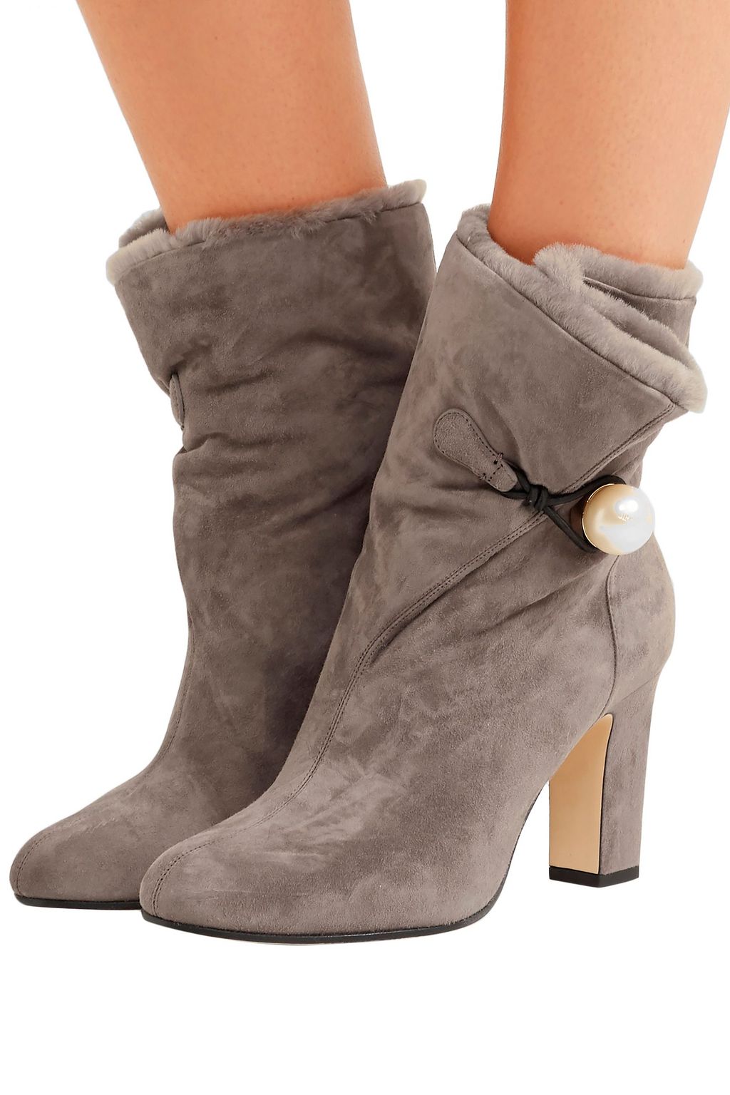 JIMMY CHOO Bethanie 85 shearling-lined embellished suede ankle boots