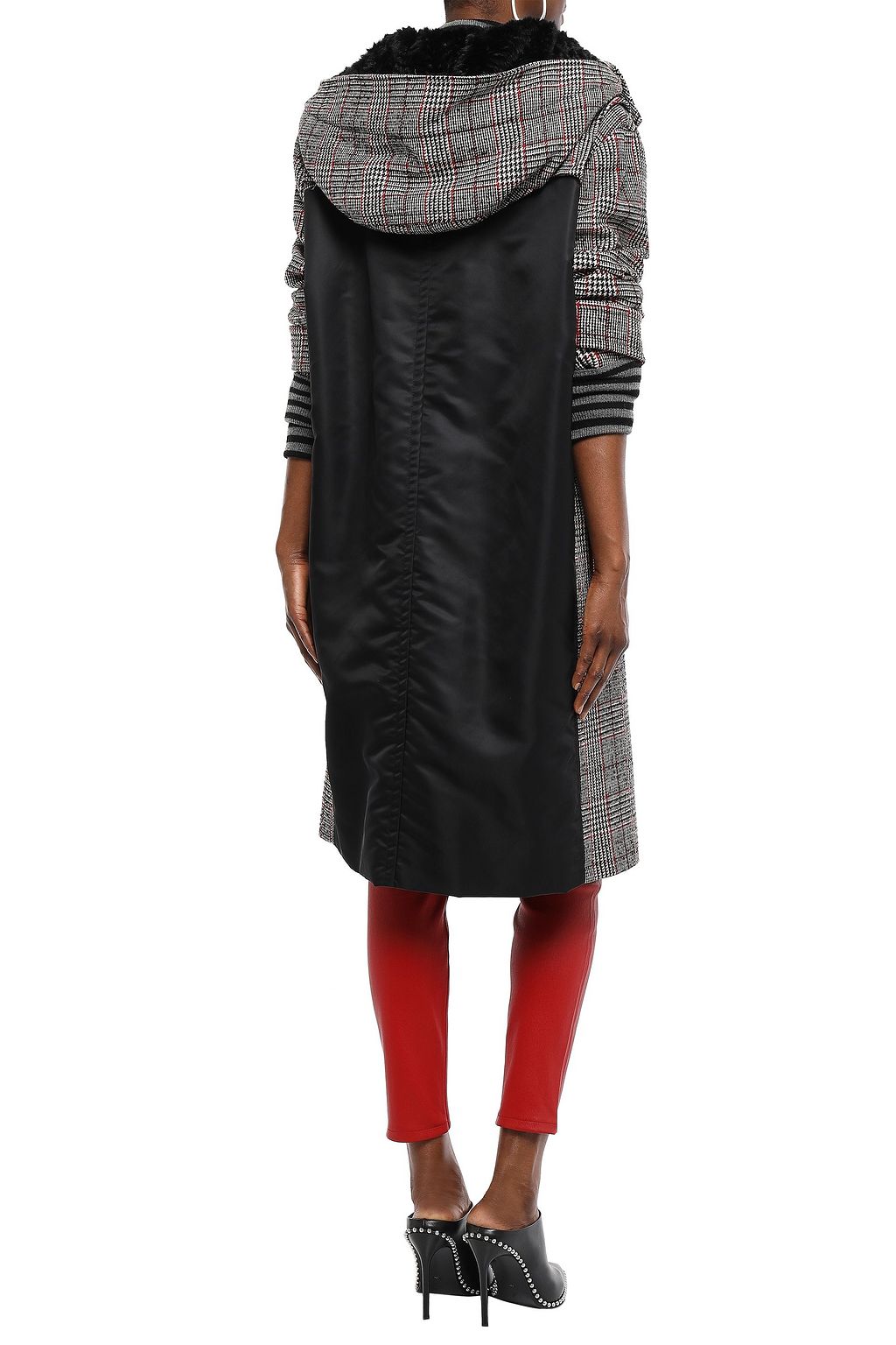 MCQ ALEXANDER MCQUEEN Faux fur-trimmed checked wool-blend hooded coat