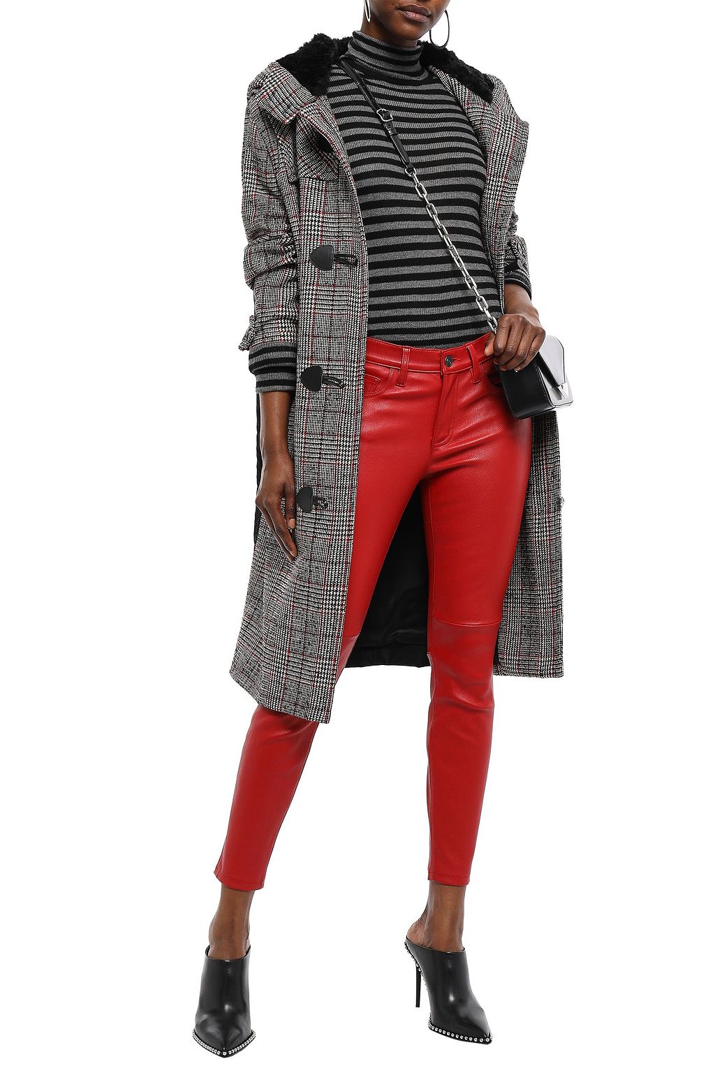 MCQ ALEXANDER MCQUEEN Faux fur-trimmed checked wool-blend hooded coat