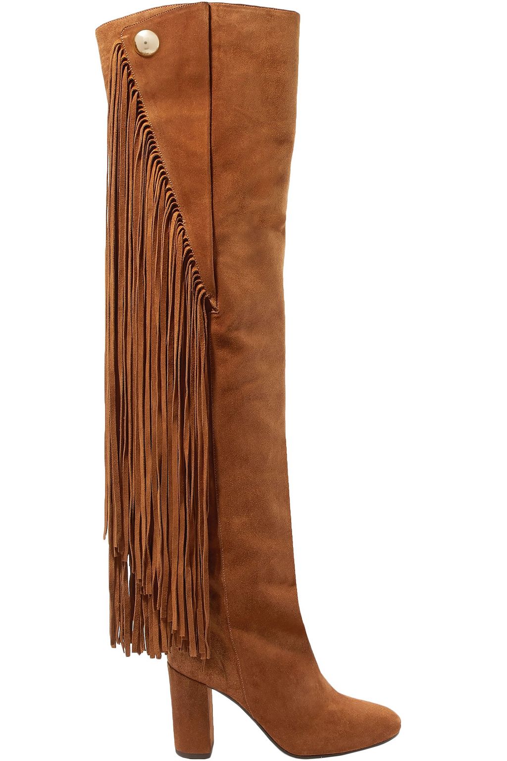 Camel Fringed suede over the knee boots Fringed leather over the knee boots