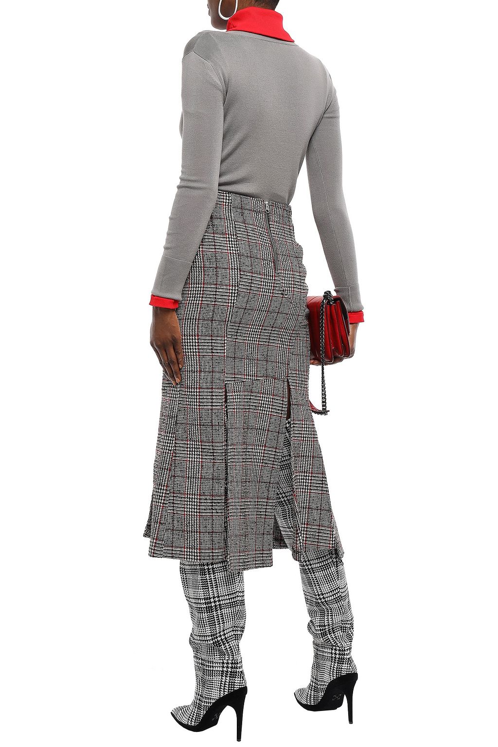 McQ Alexander McQueen Fringed Prince of Wales checked wool-blend midi skirt