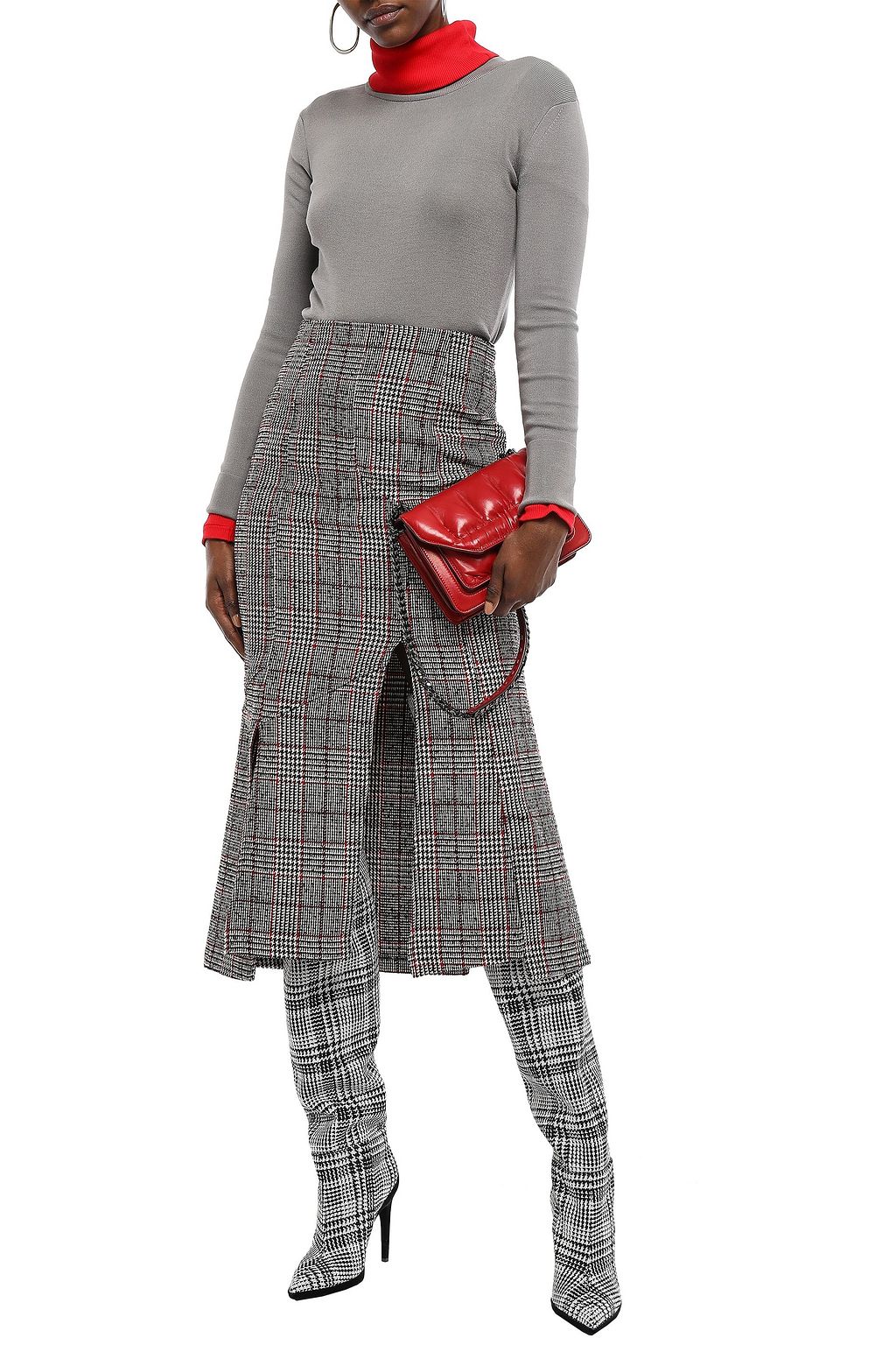 McQ Alexander McQueen Fringed Prince of Wales checked wool-blend midi skirt