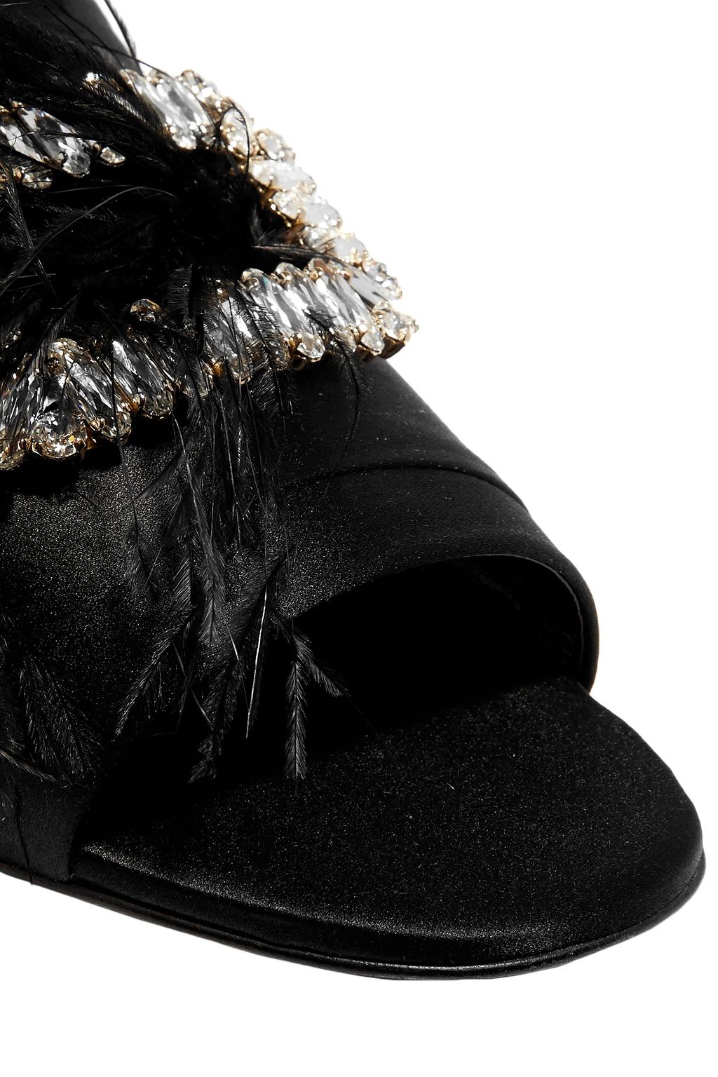 ROGER VIVIER Rabat feather and crystal-embellished satin slides