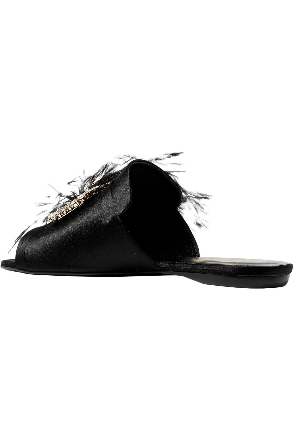 ROGER VIVIER Rabat feather and crystal-embellished satin slides