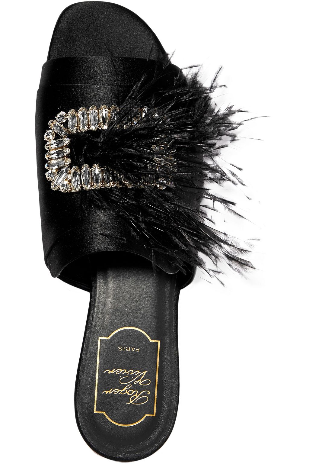 ROGER VIVIER Rabat feather and crystal-embellished satin slides