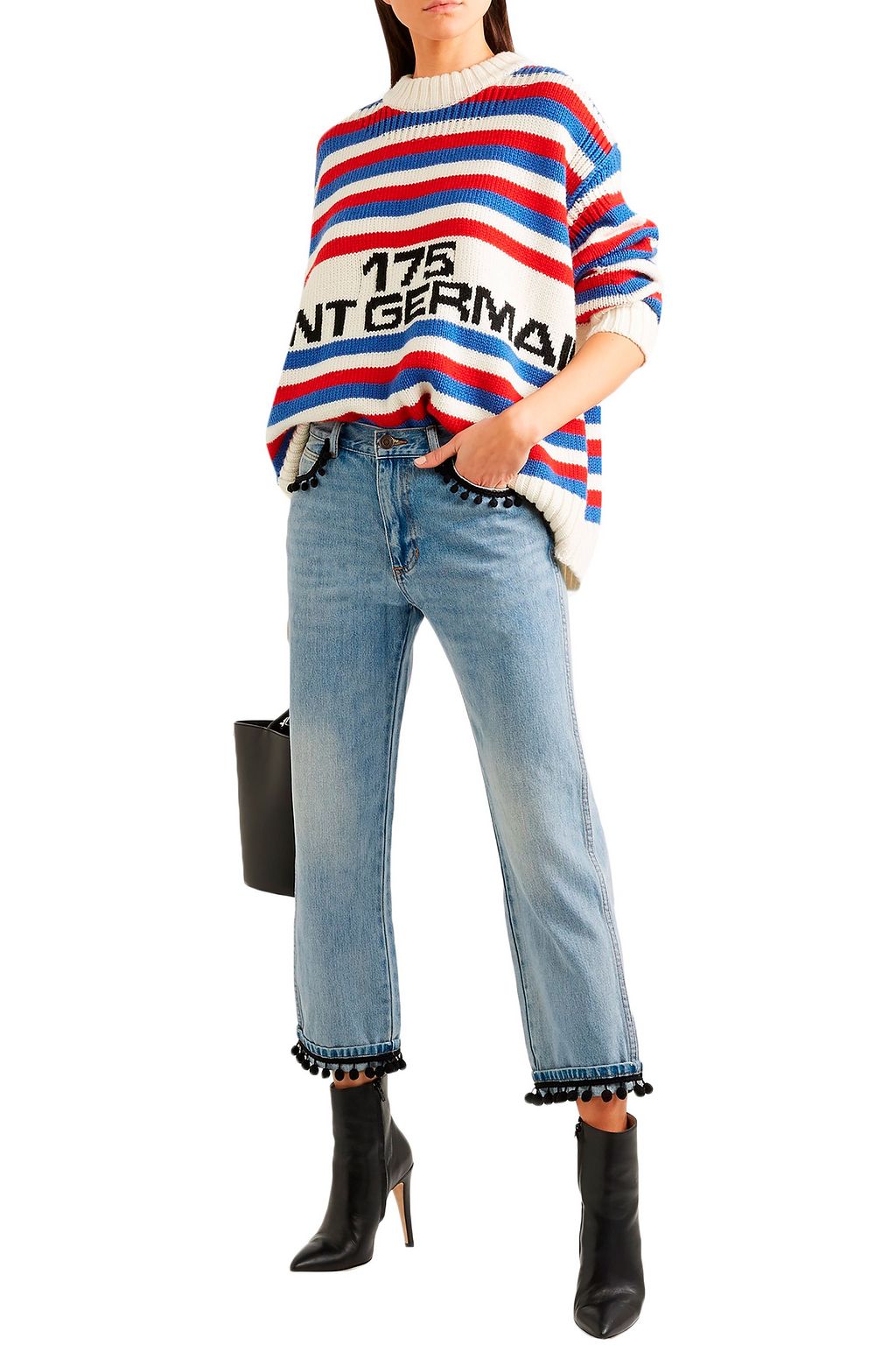 MARC JACOBS Pompom-embellished slim boyfriend jeans