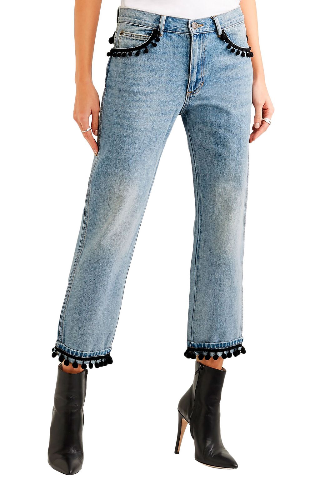 MARC JACOBS Pompom-embellished slim boyfriend jeans