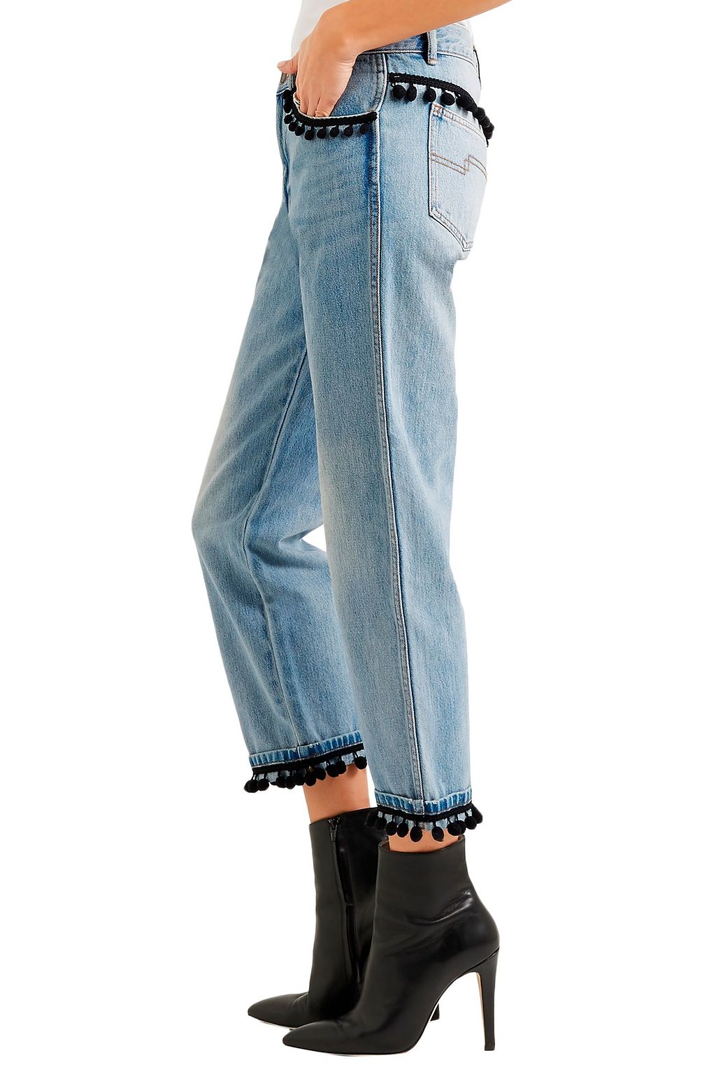 MARC JACOBS Pompom-embellished slim boyfriend jeans