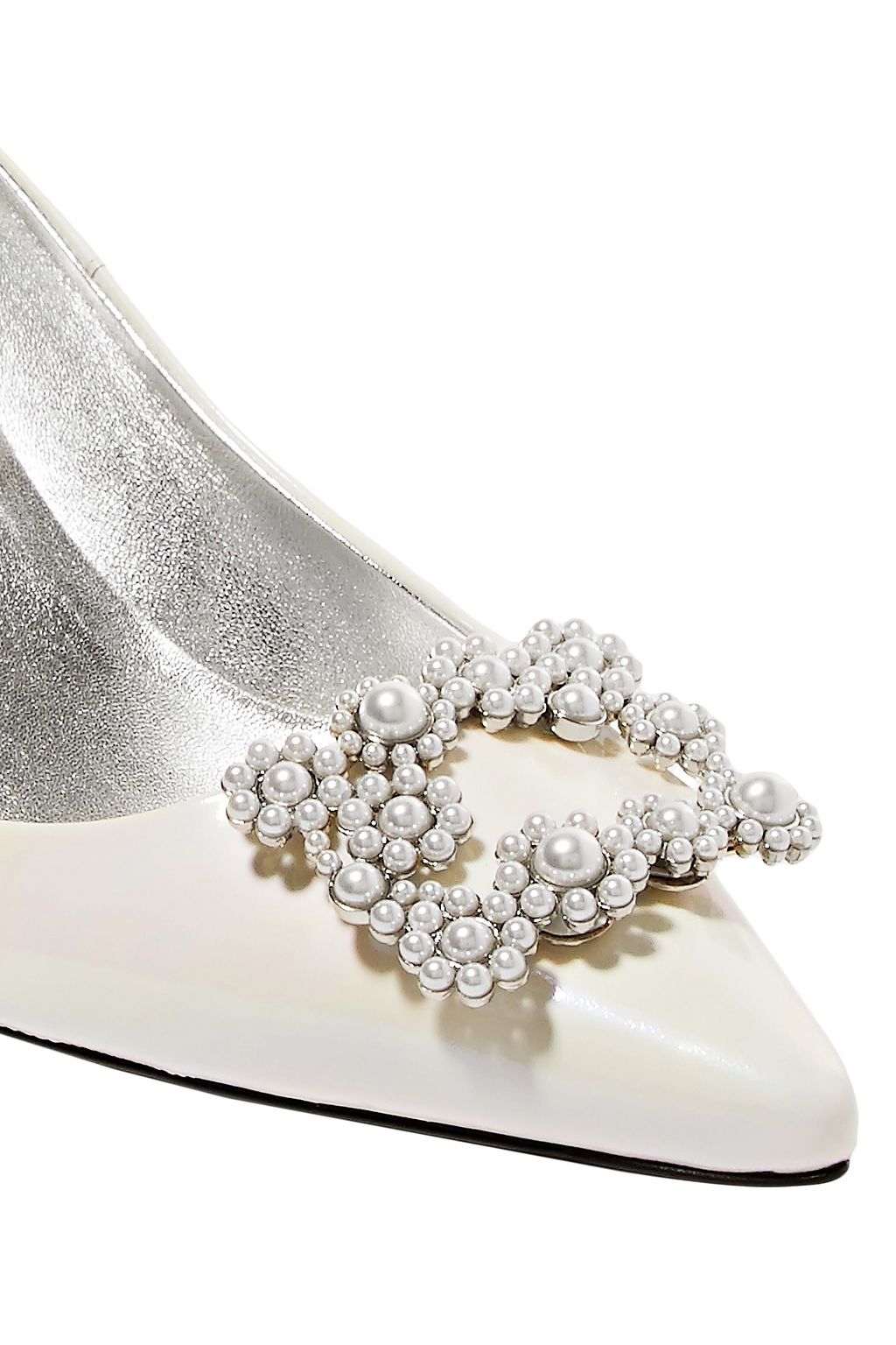 ROGER VIVIER Flower faux pearl-embellished iridescent patent-leather pumps