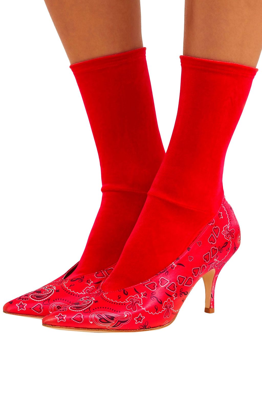 MR by MAN REPELLER Printed satin pumps and Darner velvet socks set