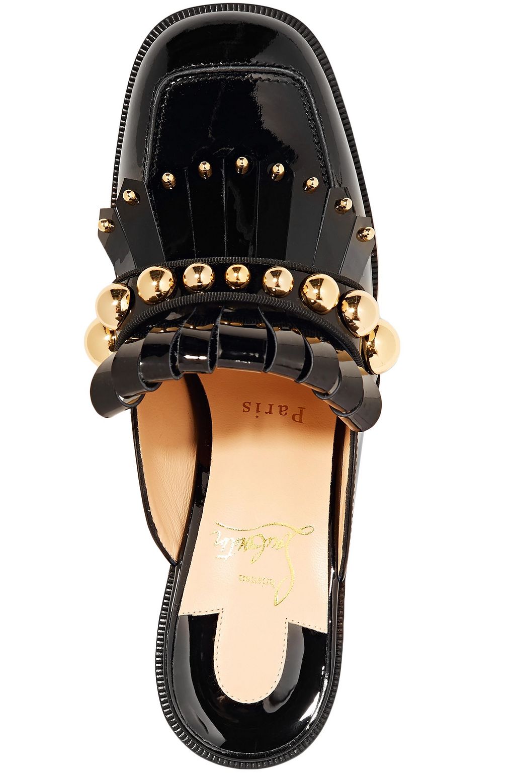 CHRISTIAN LOUBOUTIN Octavian 35 スタッズ&フリンジ付き パテントレザー ミュール