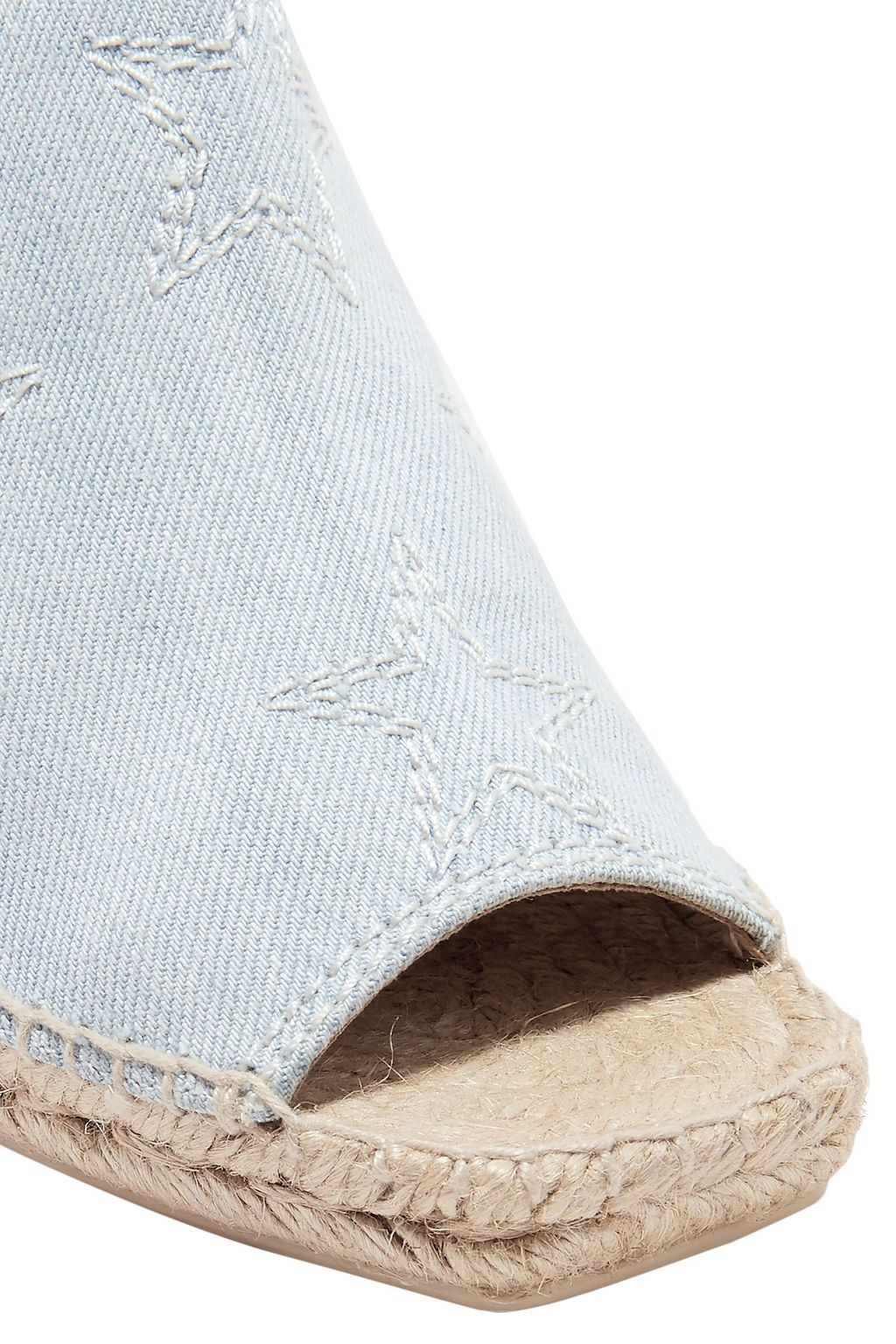 STELLA MCCARTNEY Embroidered denim wedge espadrille sandals