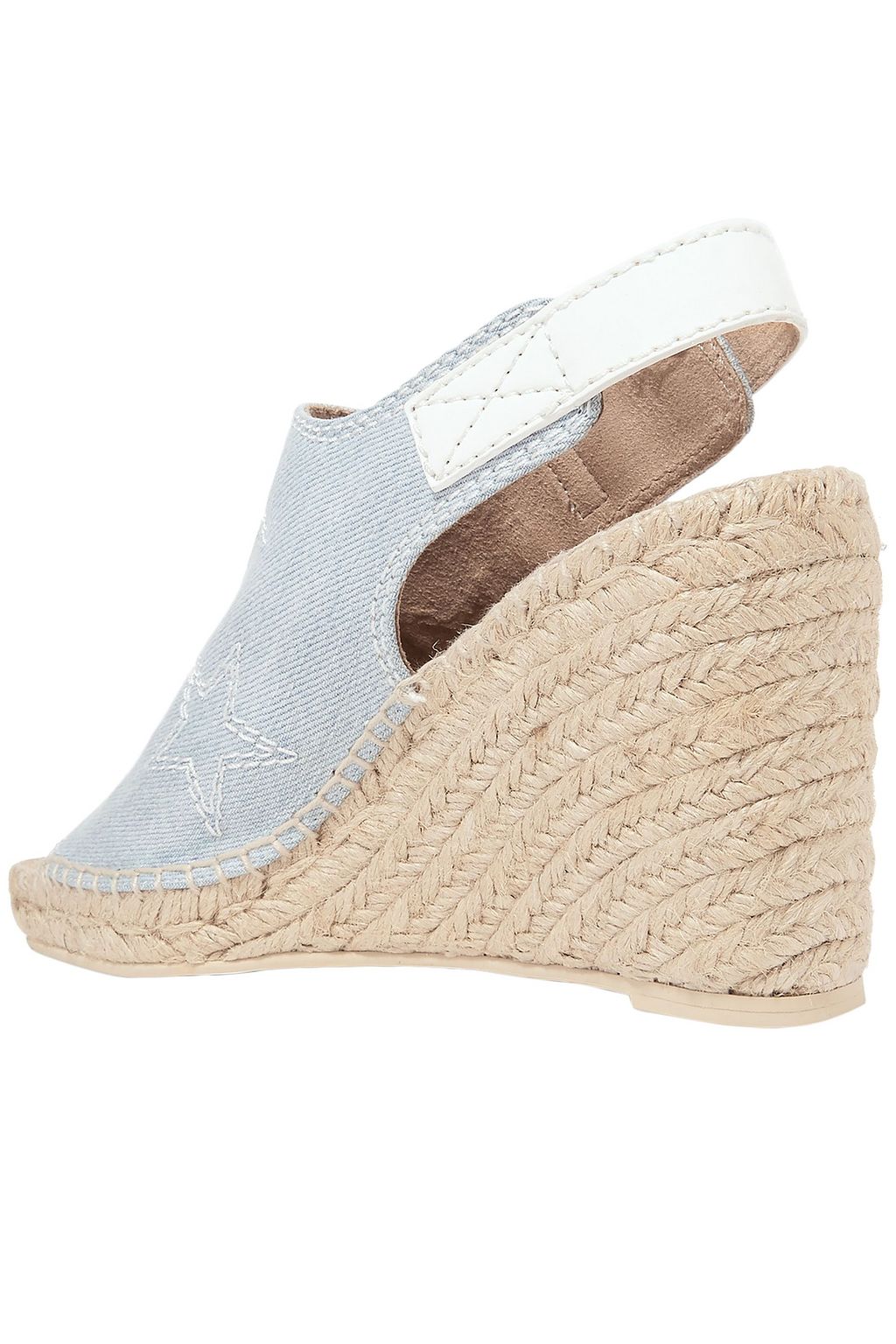 STELLA MCCARTNEY Embroidered denim wedge espadrille sandals