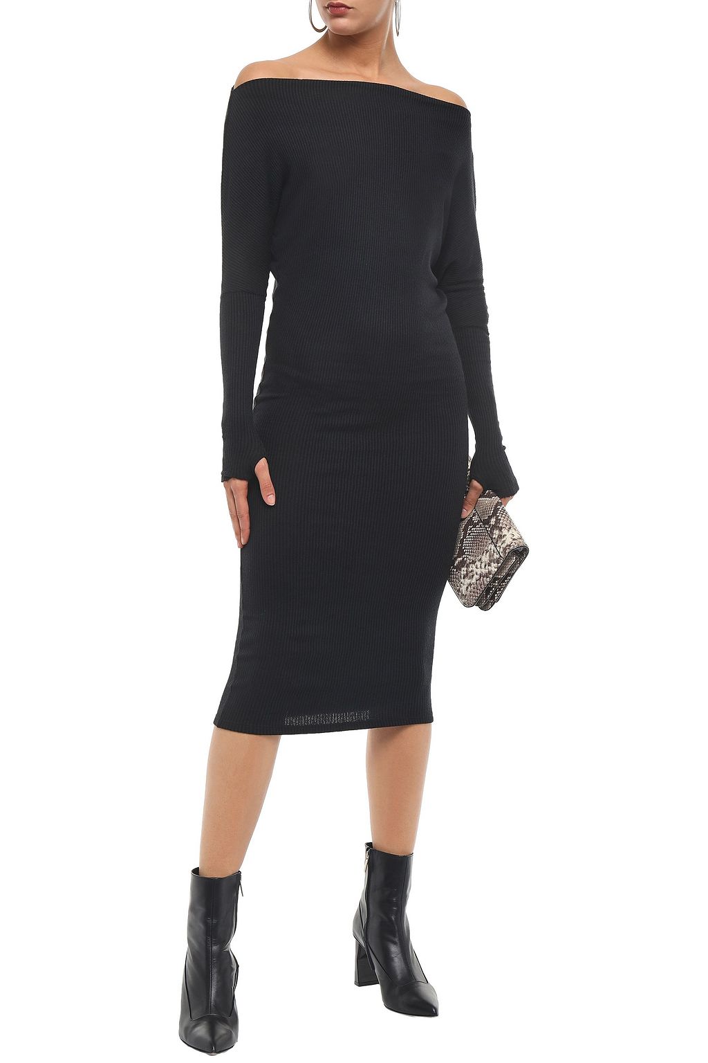 ENZA COSTA Off-the-shoulder ribbed modal-blend jersey midi dress