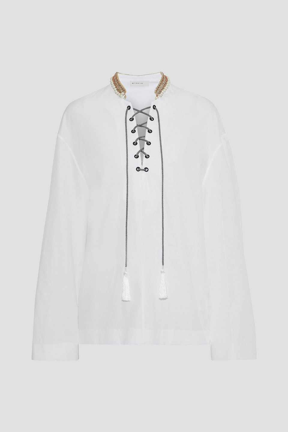 Etro Woman Lace-up Embellished Cotton-poplin Tunic White Size 42