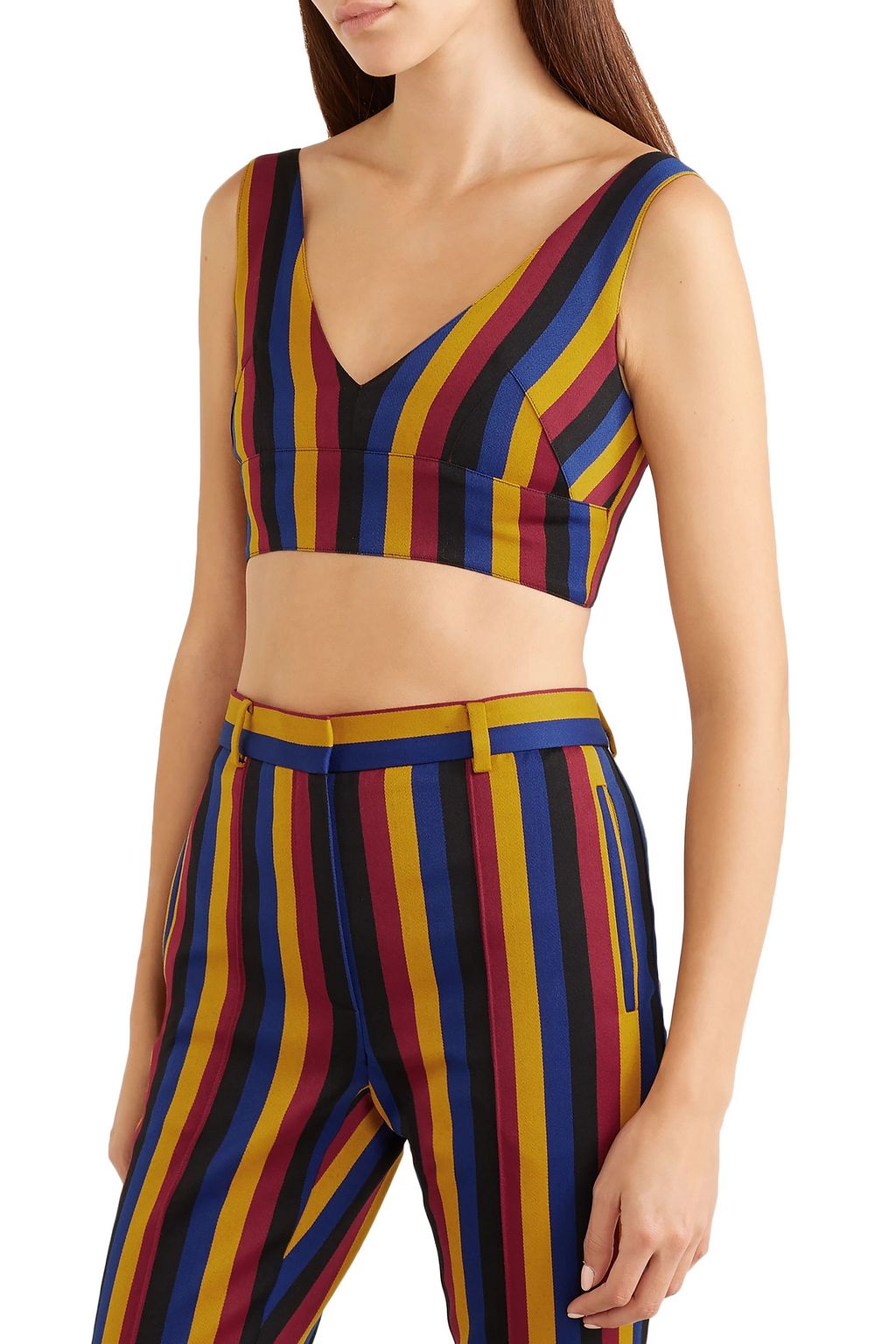 ROKH Cropped striped cotton and wool-blend top