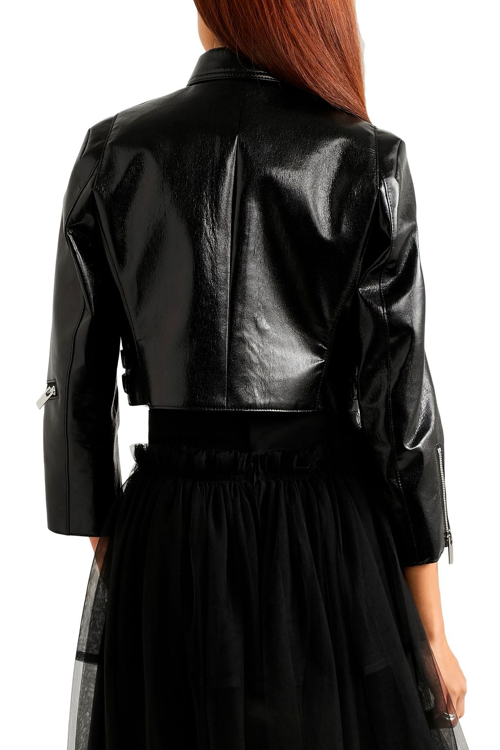 NOIR KEI NINOMIYA Cropped faux glossed-leather biker jacket