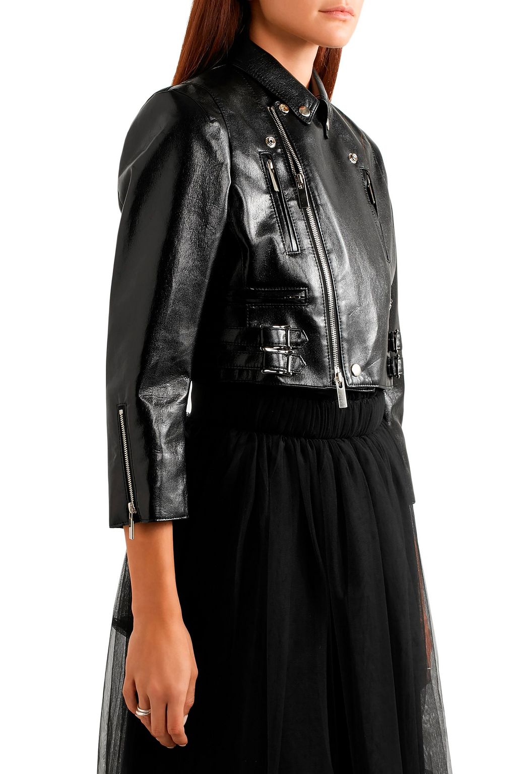 NOIR KEI NINOMIYA Cropped faux glossed-leather biker jacket