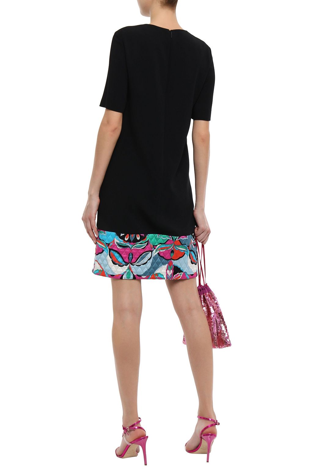 PUCCI Quilted printed satin-trimmed crepe mini dress