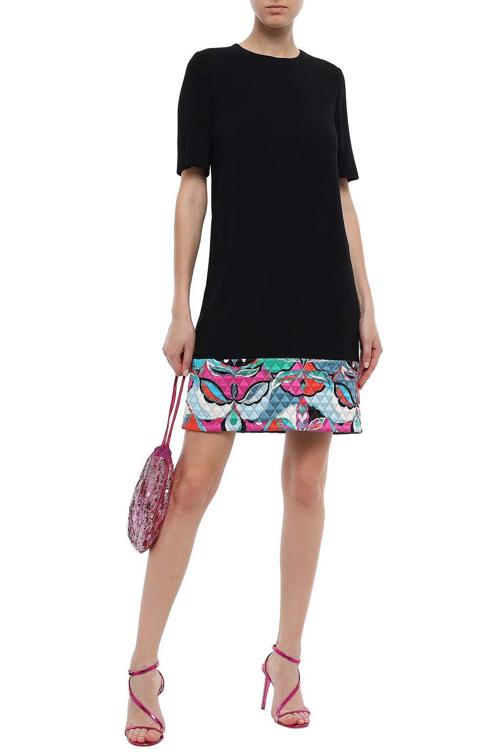 PUCCI Quilted printed satin-trimmed crepe mini dress