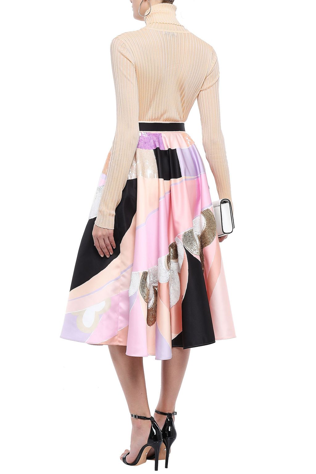 PUCCI Flared embellished printed satin skirt