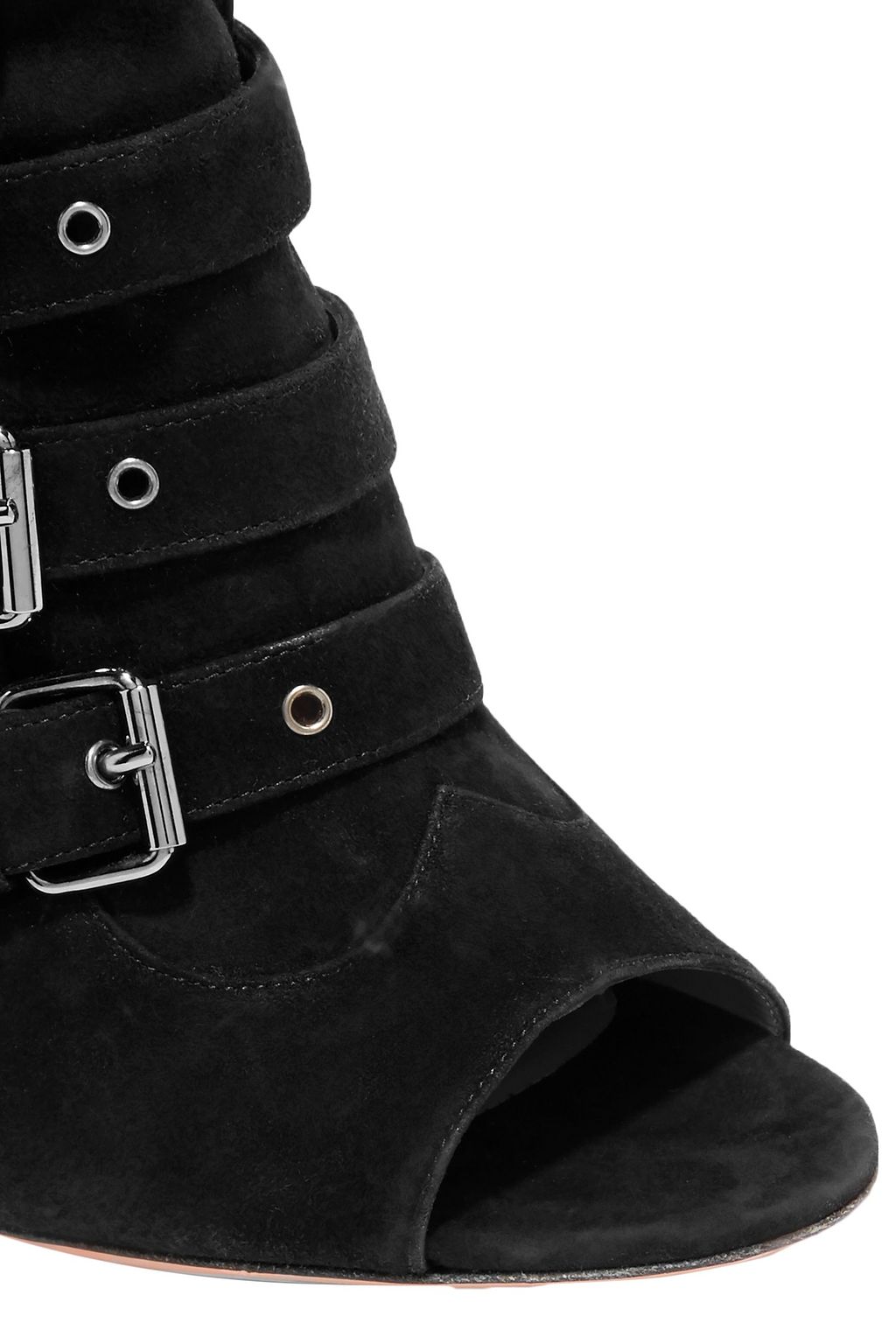 AQUAZZURA + Claudia Schiffer Vendome buckled suede ankle boots