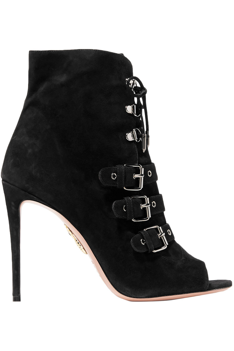 Aquazzura Woman + Claudia Schiffer Vendome Buckled Suede Ankle Boots Black Size 36.5