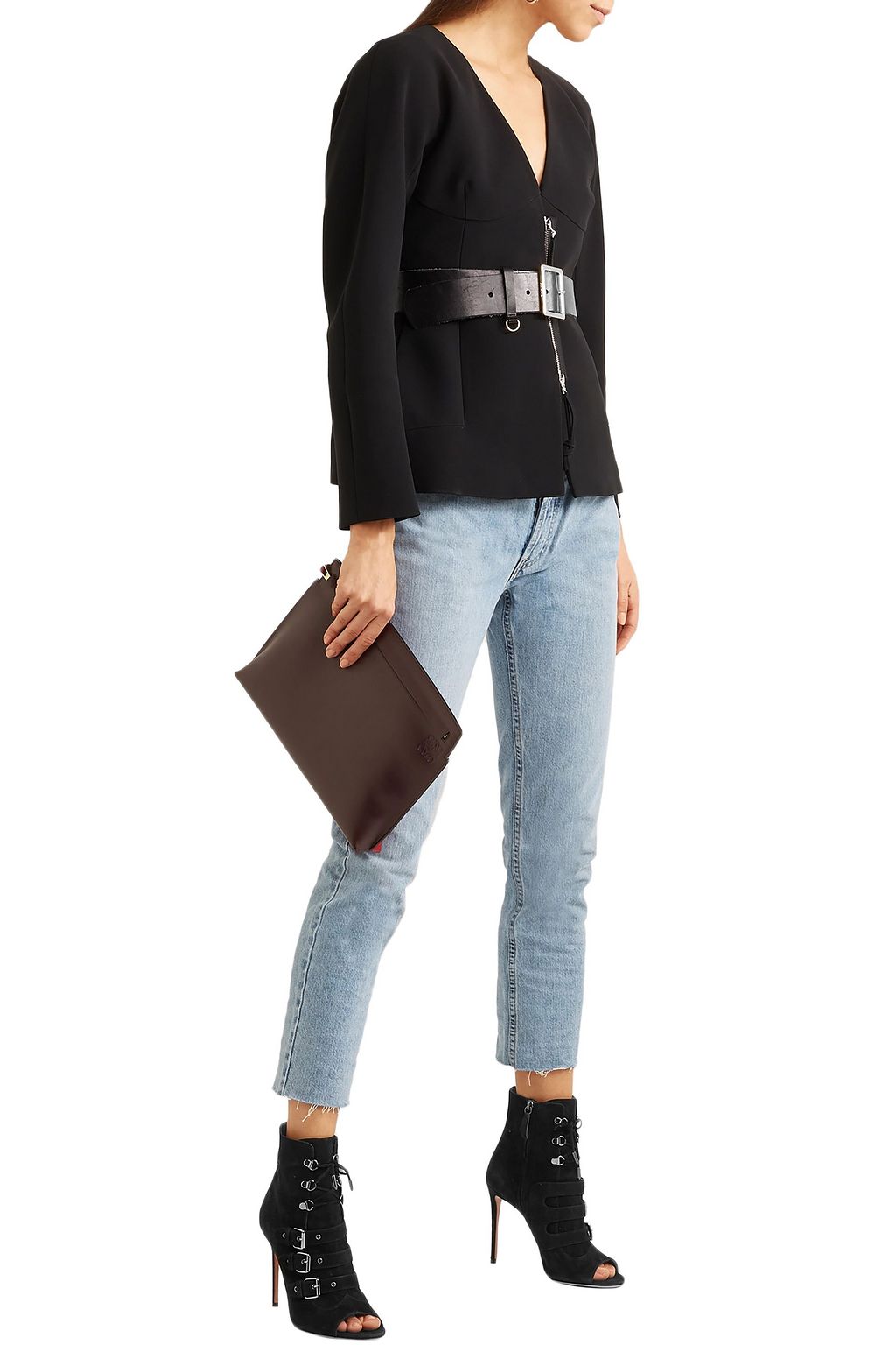 AQUAZZURA + Claudia Schiffer Vendome buckled suede ankle boots
