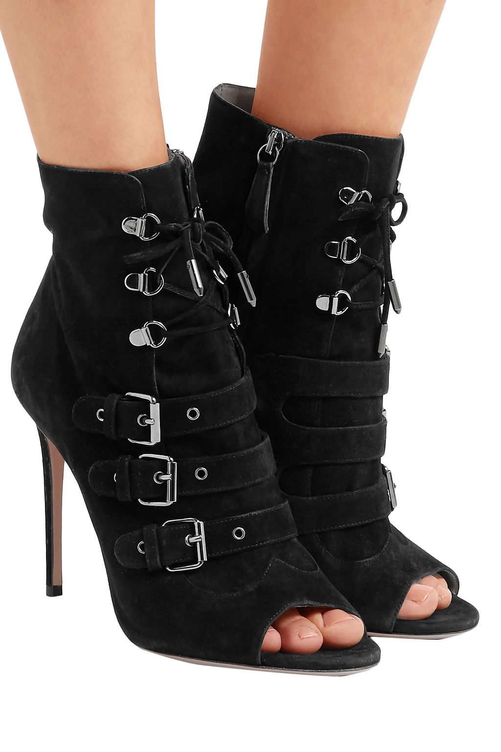 AQUAZZURA + Claudia Schiffer Vendome buckled suede ankle boots