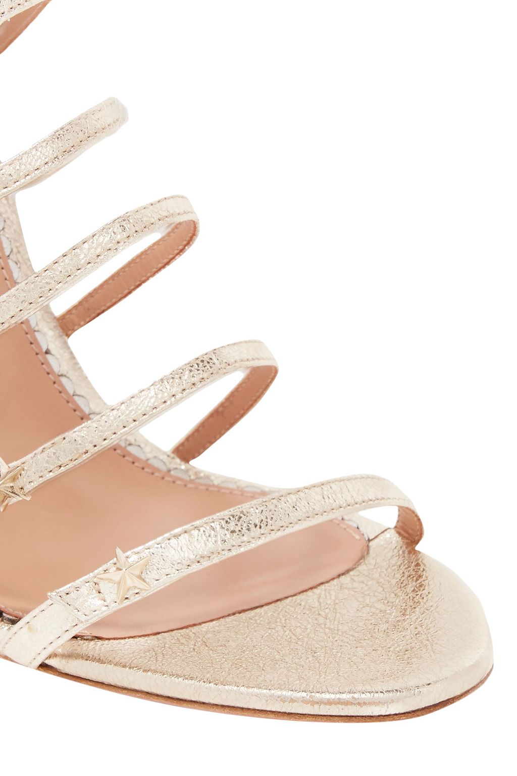 AQUAZZURA + Claudia Schiffer Star embellished metallic textured-leather sandals