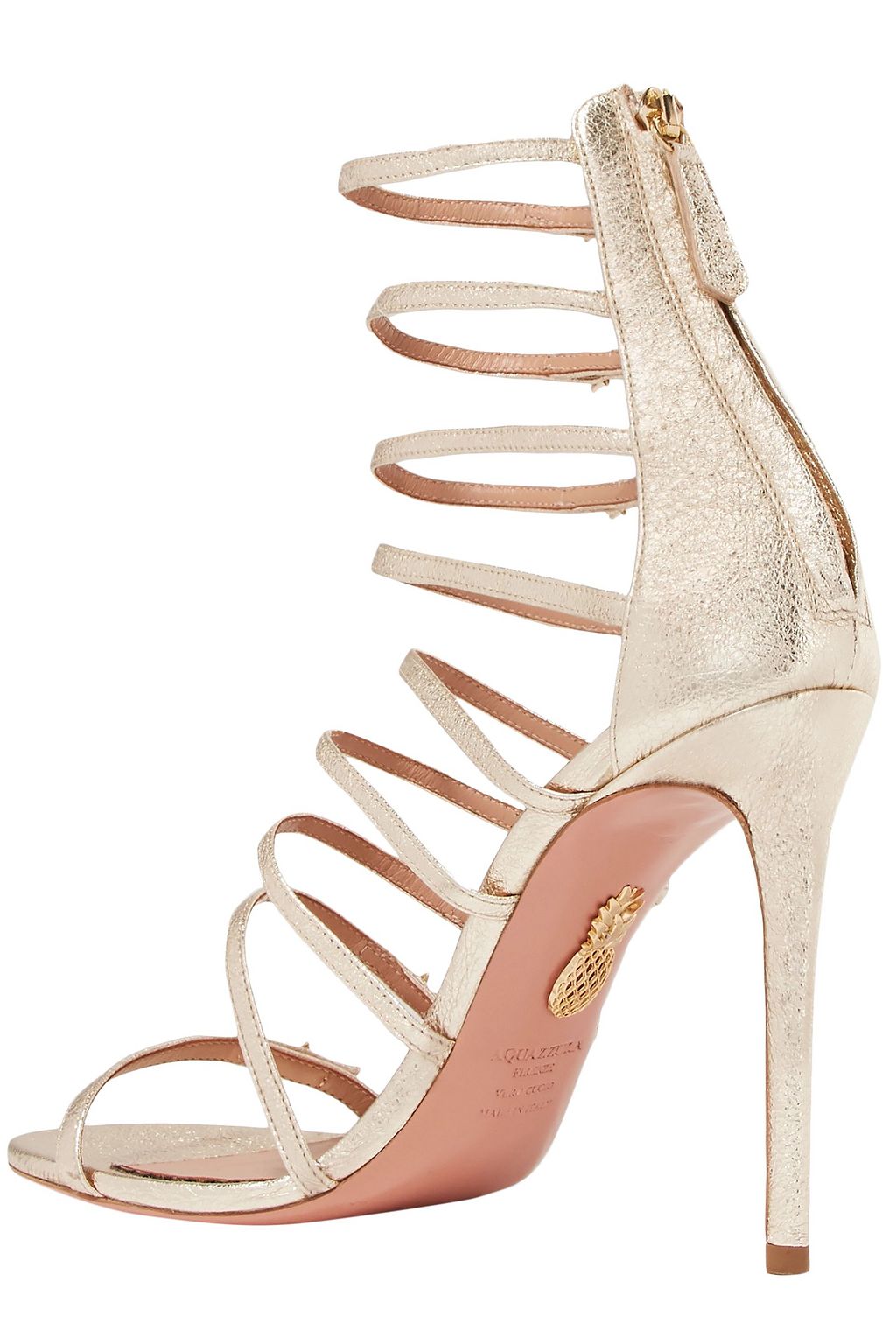AQUAZZURA + Claudia Schiffer Star embellished metallic textured-leather sandals