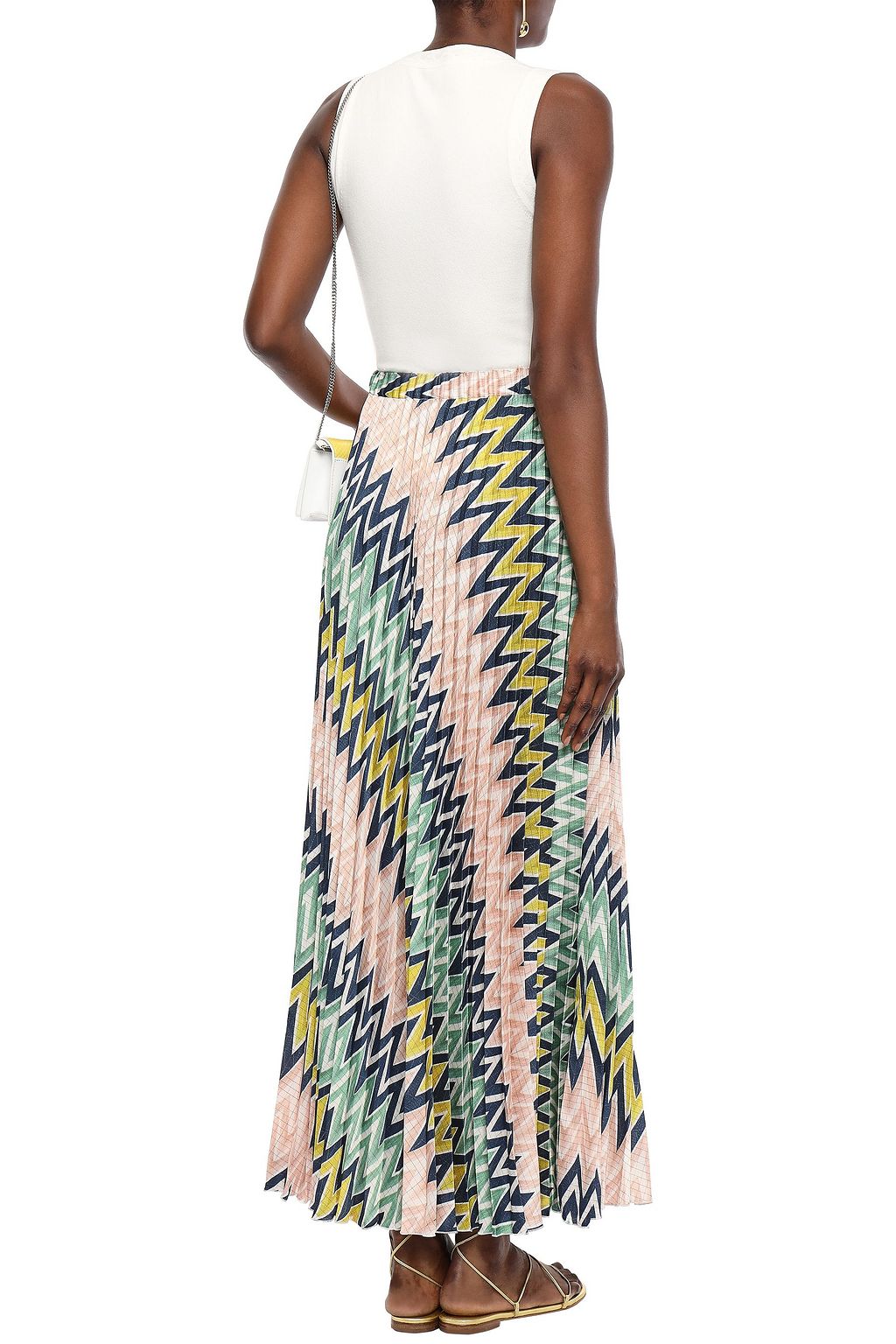 M MISSONI Pleated printed crepe de chine maxi skirt