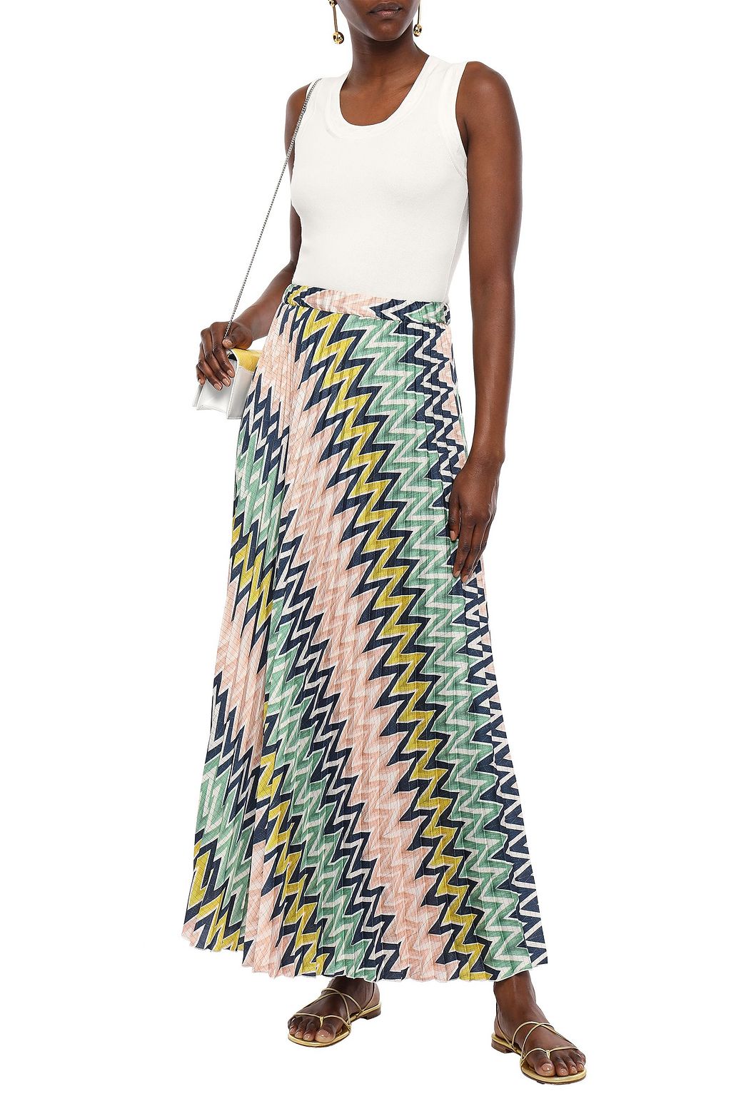 M MISSONI Pleated printed crepe de chine maxi skirt
