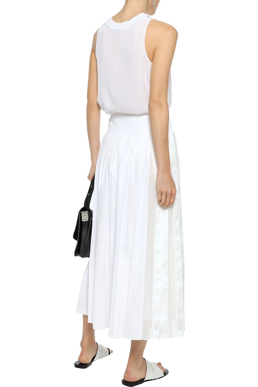 3.1 PHILLIP LIM Pleated cotton-poplin, georgette and satin midi skirt