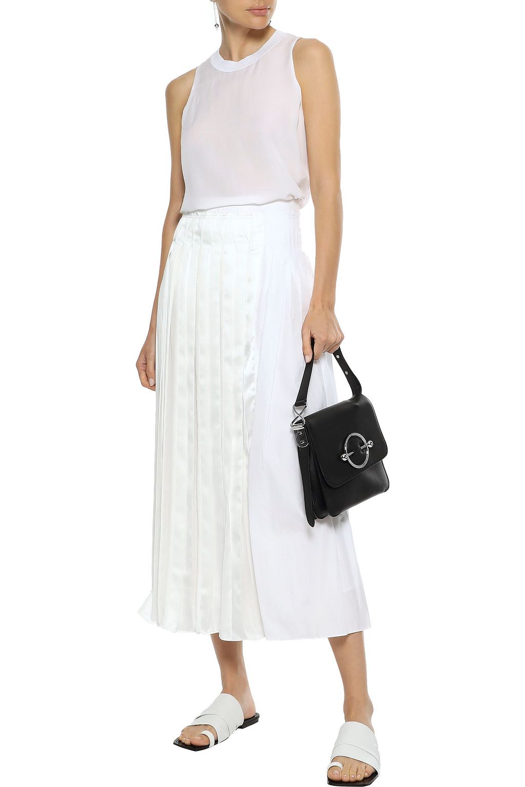 3.1 PHILLIP LIM Pleated cotton-poplin, georgette and satin midi skirt
