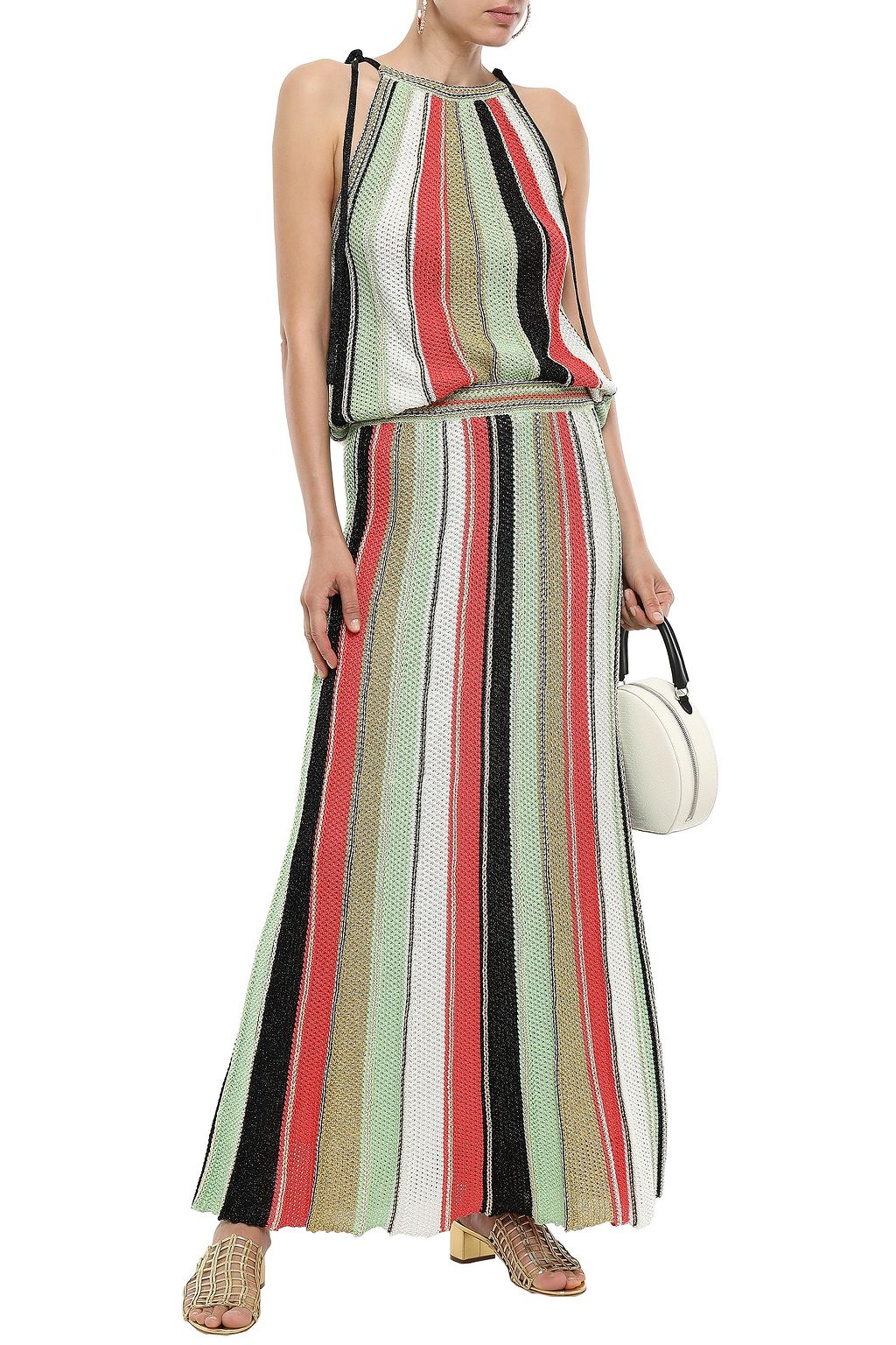 M MISSONI Metallic striped crochet-knit cotton-blend maxi skirt
