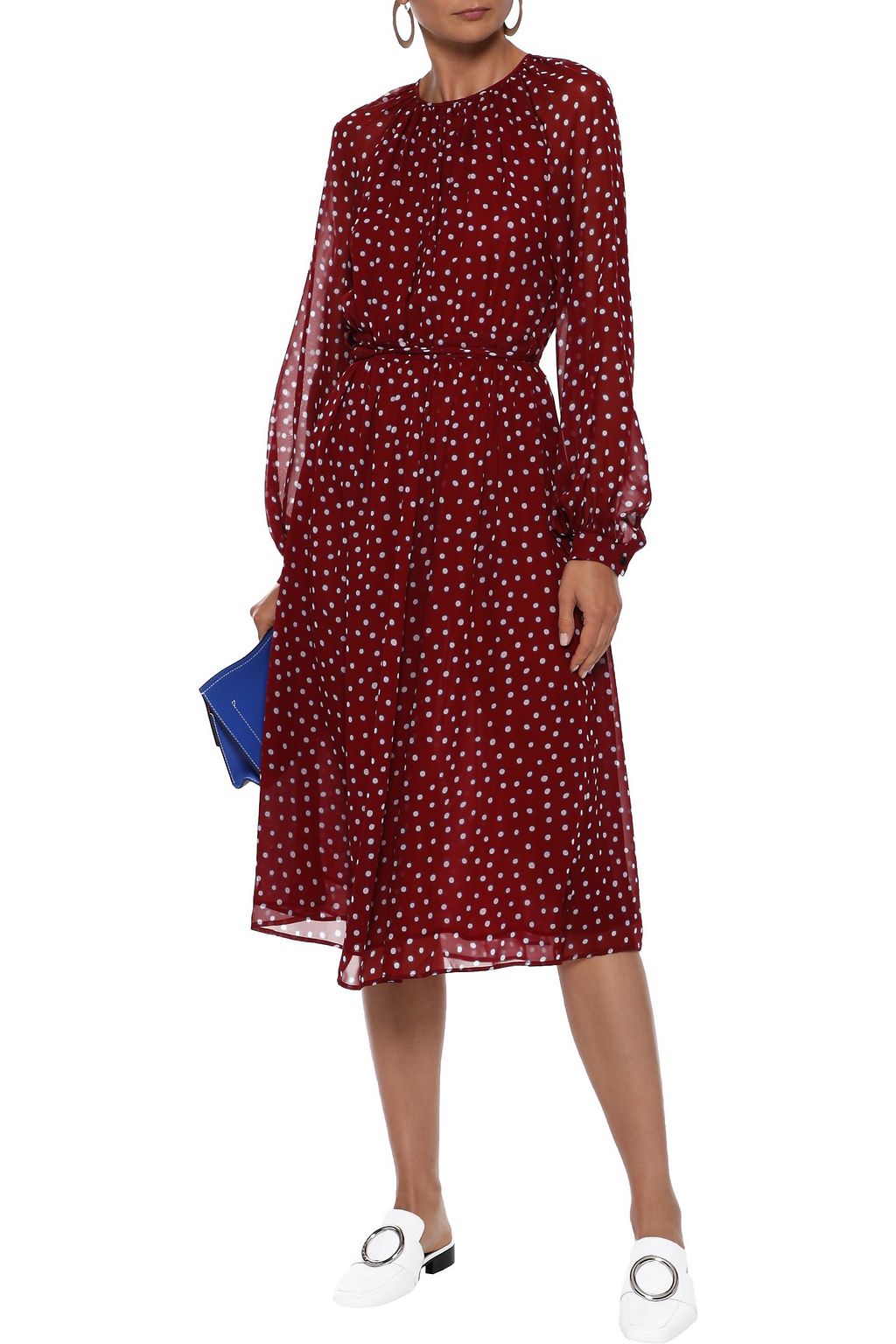 DEREK LAM Belted polka-dot silk-georgette midi dress