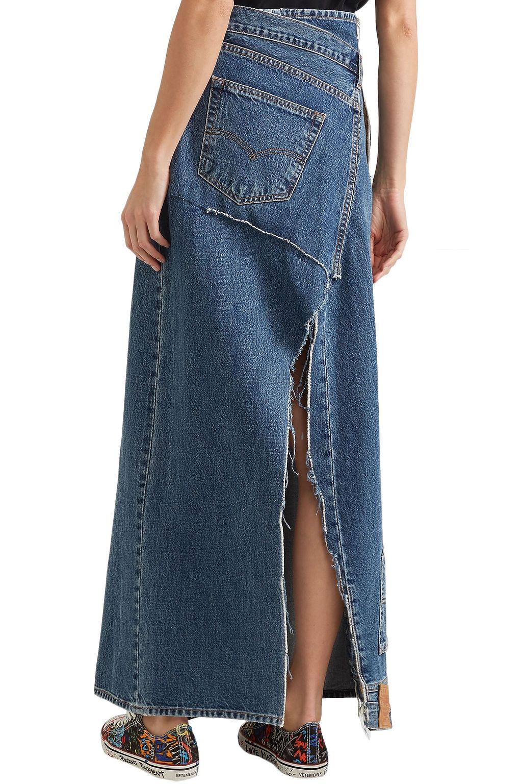 VETEMENTS X LEVI'S Distressed printed denim maxi skirt