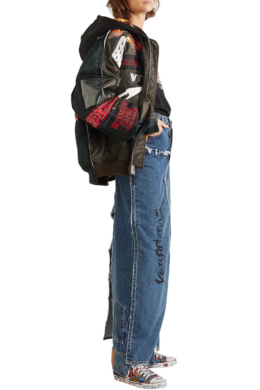 VETEMENTS X LEVI'S Distressed printed denim maxi skirt