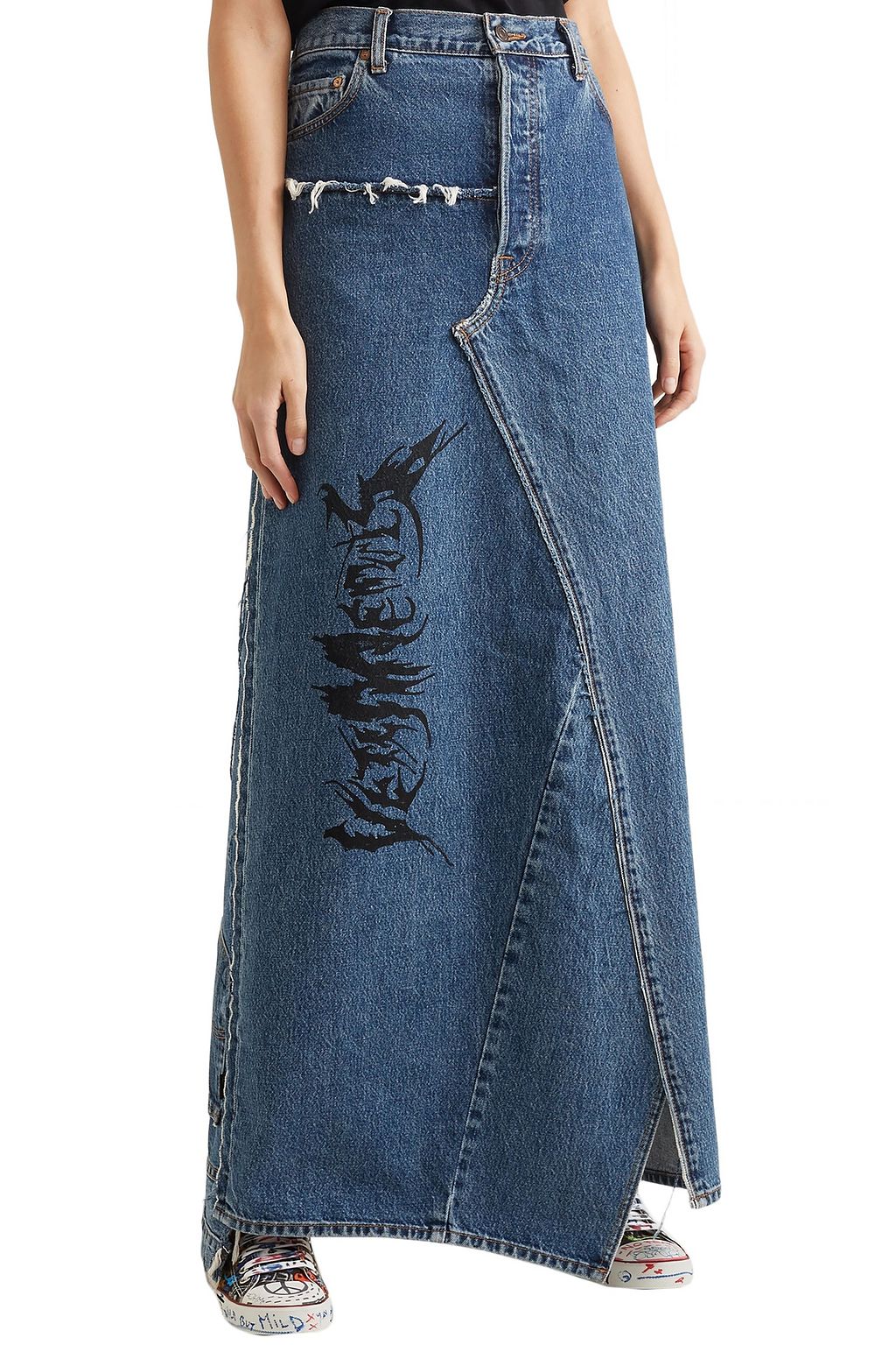 VETEMENTS X LEVI'S Distressed printed denim maxi skirt