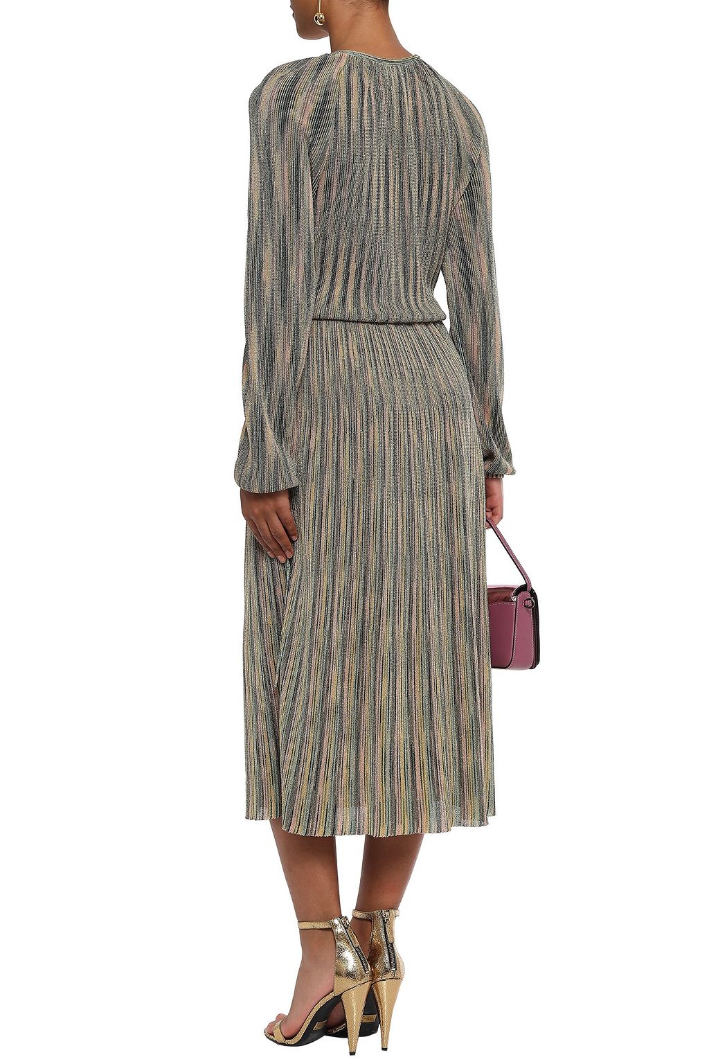 M MISSONI Bow-detailed metallic crochet-knit midi dress