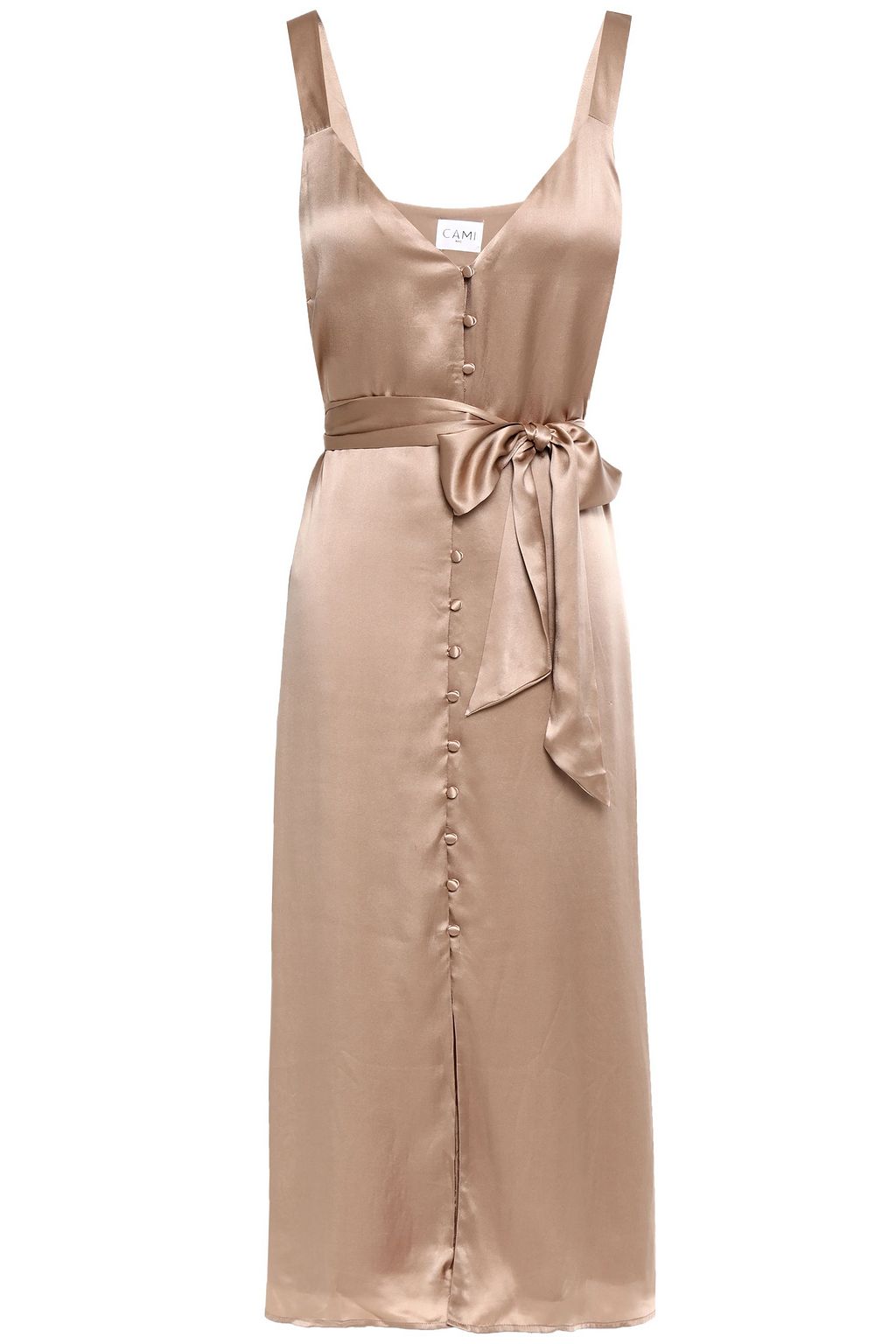 belted silk midi dress