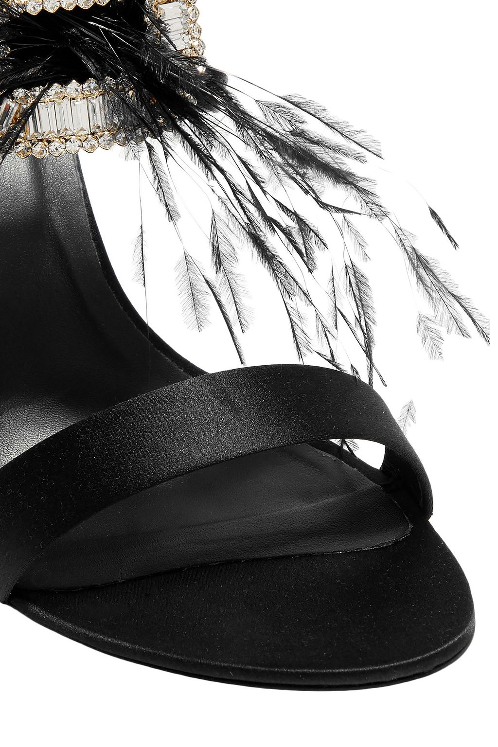ROGER VIVIER Sin feather and crystal-embellished satin sandals