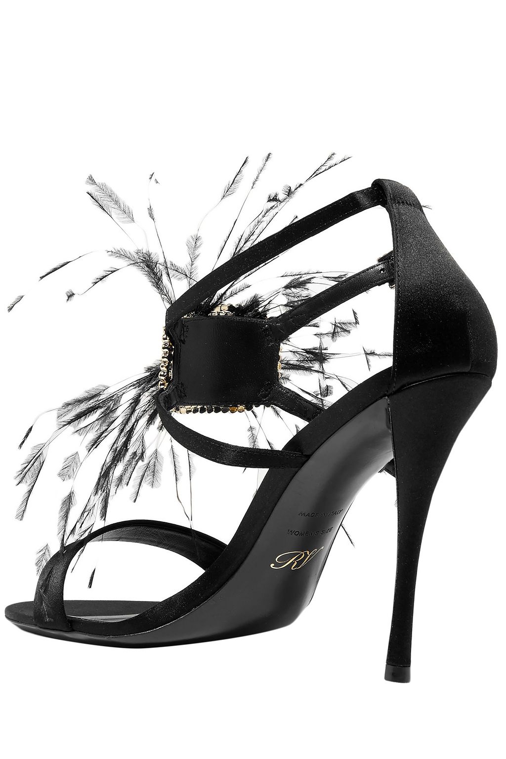ROGER VIVIER Sin feather and crystal-embellished satin sandals