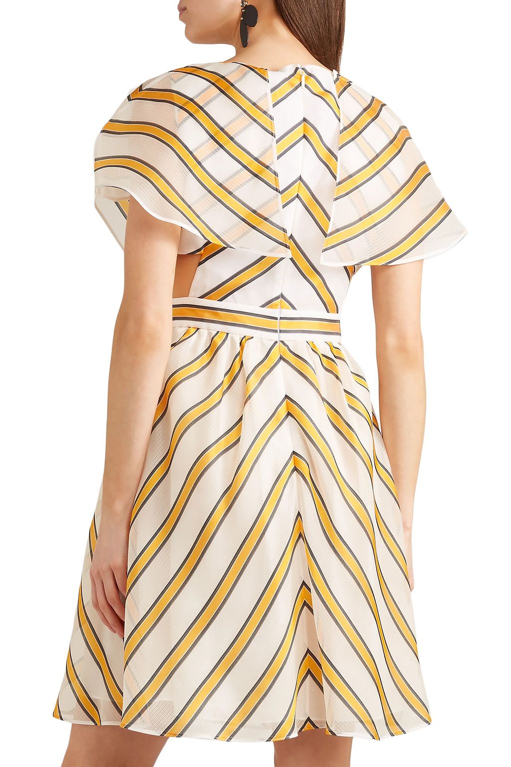 FENDI Cape-effect cutout striped silk-blend organza mini dress